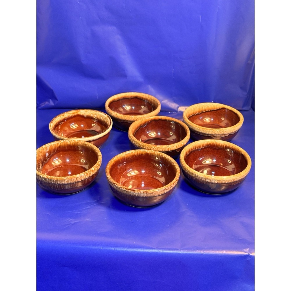 VTG Lot of 7 Kathy Kale Pottery USA Brown Drip Glaze Bowl 5.25 Cereal Bowls MCM